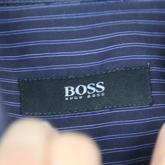 Hugo Boss Dress Shirt Regular Fit in Cotton Flannel Stripes Blue - Picture 3 of 7
